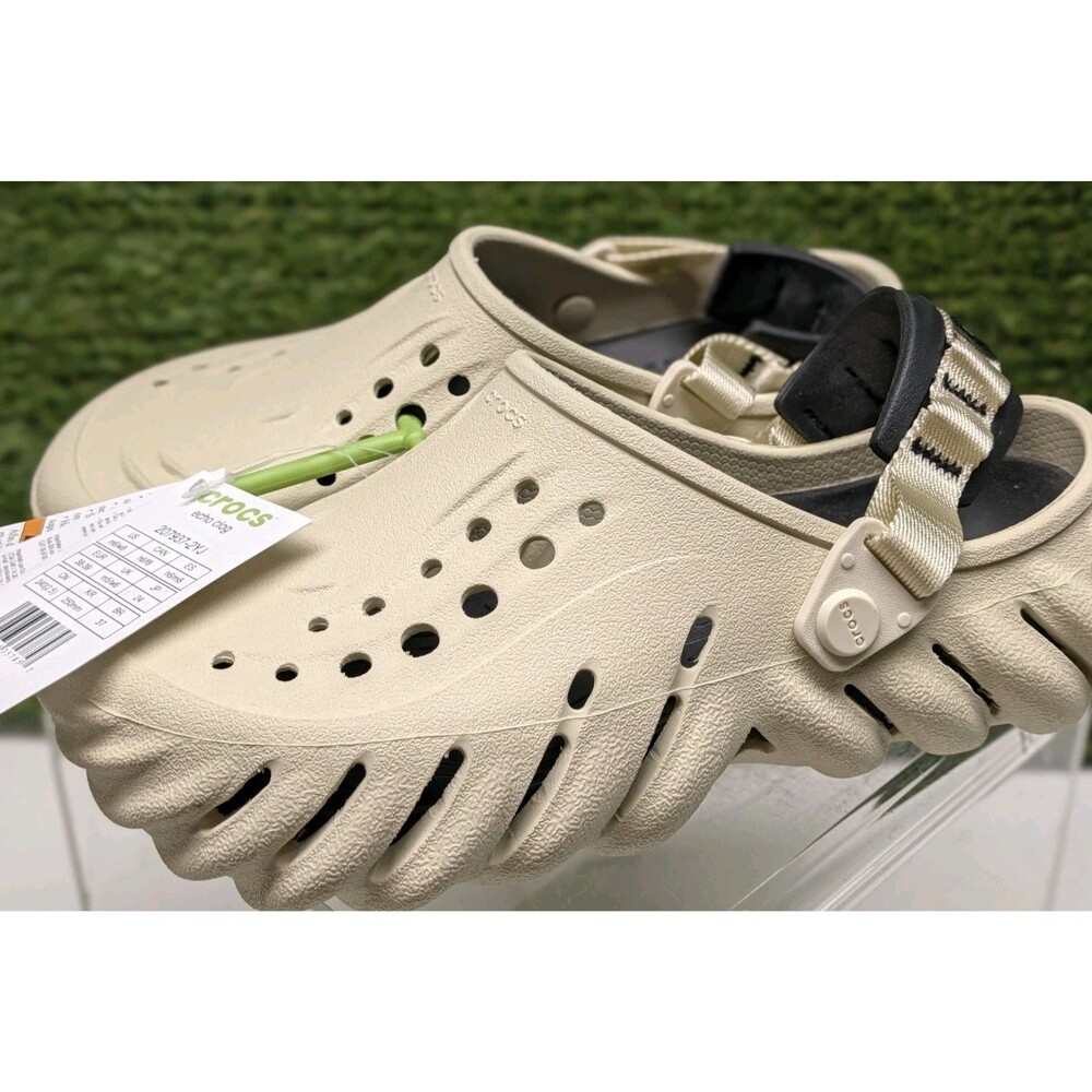 Crocs Mens 6 Womens 8 Bone Beige Echo Clog Sporty Lightweight Sandals Comfort